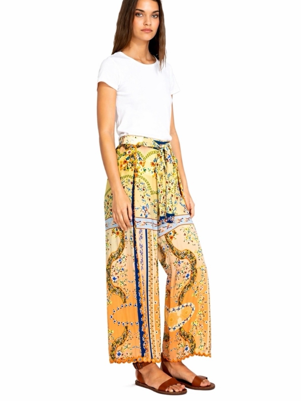 NWT Johnny Was Viola Wide-Leg Floral Print Pants in Sz M